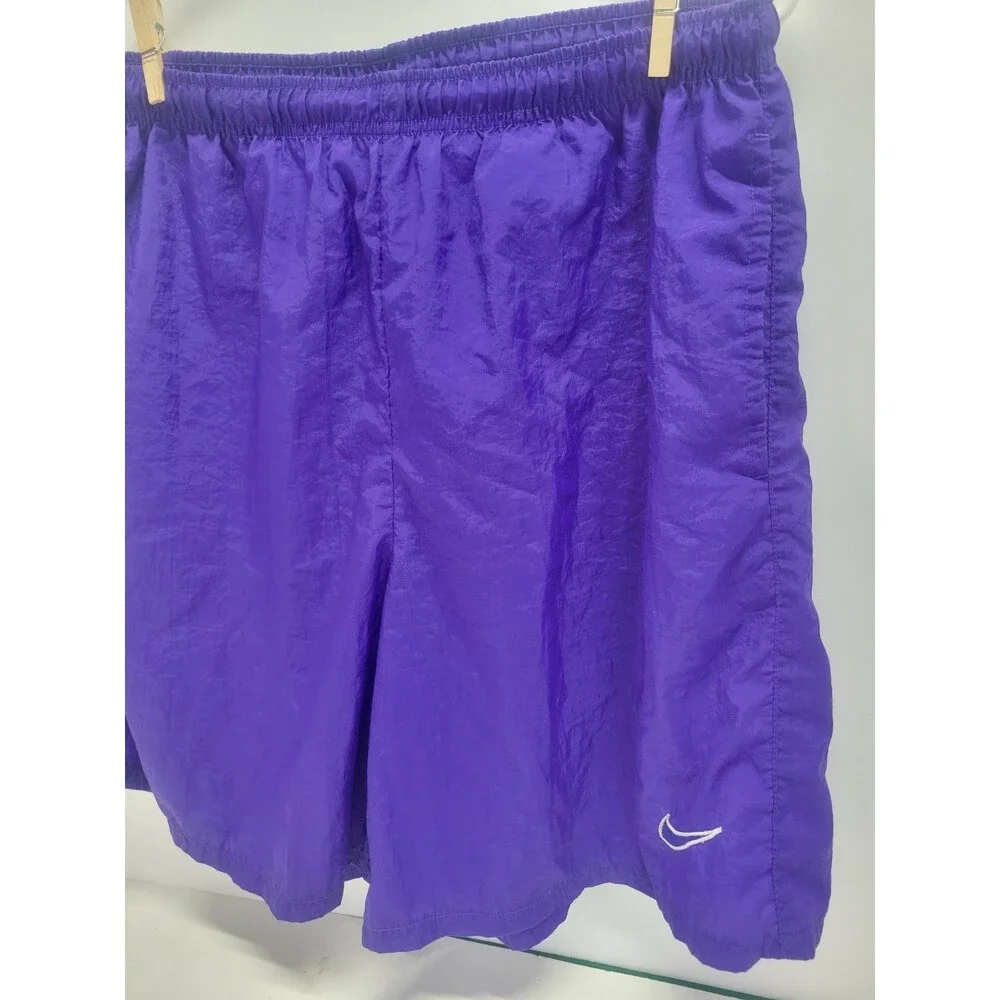 Vintage 90s Nike Shorts Nylon Windbreaker Drawstring Unlined Pocket Purple Sz 14